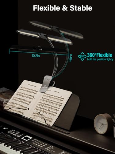 Vekkia 64 Led Rechargeable Music Stand Light - Folding Clip On Piano Lamp, Portable Professional with 5 Brightness×3 Color Temperature for Grand Piano and Book Reading