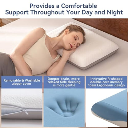 Memory Foam Firm Pillows for Sleeping, 4.7'' Orthopedic Cervical Neck Pillow with Two-Sided Reversible Cover,Medium Firm Gusseted Gel Pillows for Back & Side Sleepers - size: 24*16*4.7’‘