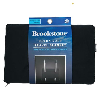 Brookstone Travel Blanket - 2-in-1 Super Soft Lightweight Throw Blanket with Carrying Pouch, Airplane & Car Travel Essentials, Black - color: Black