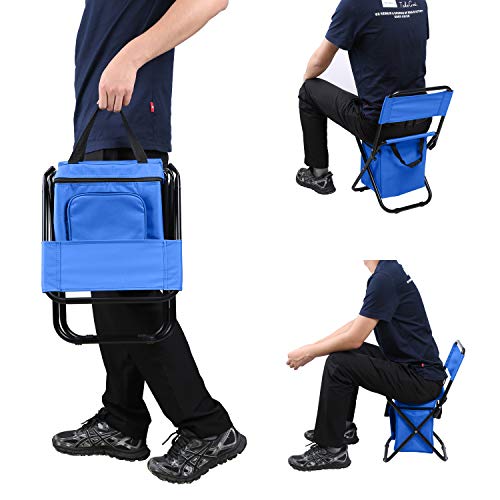 LEADALLWAY Fishing Chair with Cooler Bag Compact Fishing Stool Foldable Small Hunting Chair 12.2" Seat Depth,12.6" Seat Width - color: Blue