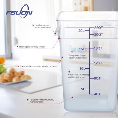 4 Pack Clear Food Storage Containers with Lids and Handles Polycarbonate Square Commercial Food Containers, NSF (22Qt) - color: 22Qt