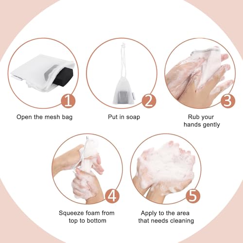 Shampoo Body Wash Conditioner Bag Compatible With Kitsch: Bar Soap Holder 3 Pcs for Shower Travel Soap Saver Bag Mesh Pouch with Labels for Shampoo Conditioner Bars Quick-Dry Eco-Friendly (3 white)