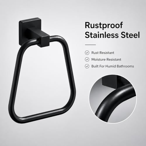 Matte Black Towel Ring for Bathroom, Kitchen Bath Towel Holder Hangers Wall Mount Heavy Duty Stainless Steel - color: Matte Black, size: 1 Pack