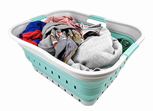 SAMMART 42L (11 gallon) Collapsible Plastic Laundry Basket - Foldable Pop Up Storage Container/Organizer - Portable Washing Tub - Space Saving Hamper/Basket (Grey/Pine) - color: Grey/Pine