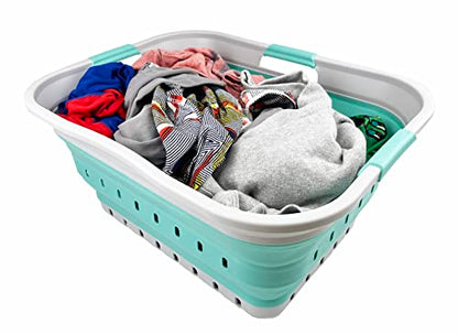 SAMMART 42L (11 gallon) Collapsible Plastic Laundry Basket - Foldable Pop Up Storage Container/Organizer - Portable Washing Tub - Space Saving Hamper/Basket (Grey/Pine) - color: Grey/Pine