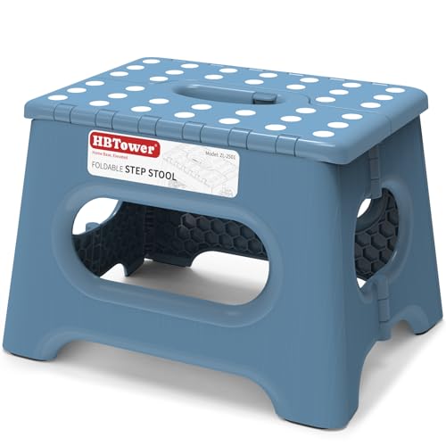 HBTower Folding Step Stool 9 Inch - Holds 600 lb, Non-Slip Surface & Carry Handle - Sturdy Step Stool for Kids, Toddlers & Adults - Compact Foldable Foot Stool for Kitchen, Bathroom, Bedroom(Blue) - color: Blue