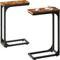 QEEIG Narrow C Shaped Side Table Set of 2 Living Room Sets Slim Couch Tray Tables Skinny Thin Small Farmhouse 7 inch Width, Rustic Brown (017-18BN) - color: A. Brown, size: 7.1" Width