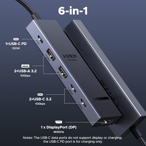 UGREEN Revodok Pro 6 in 1 USB-C Hub to DisplayPort 4K 60Hz, 100W Power Delivery 10Gbps USB-A and USB-C 3.2 for MacBook Neo/Pro/Air, iPad Pro, Thinkpad, Rog Ally and More.
