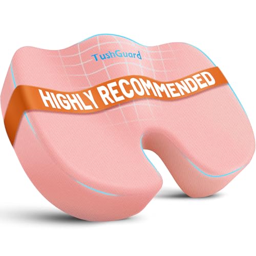 TushGuard Seat Cushion for Office Chair Memory Foam Non-Slip Cushion Back, Relief Chair Pad, Butt Pillow for Office Chair, Car, Computer Desk, Pink - color: Pink, size: Large