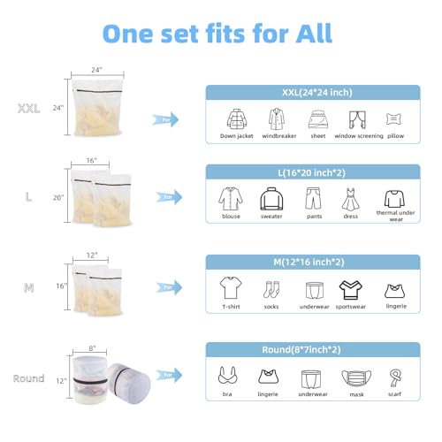 GOGOODA Mesh Laundry Bags for Delicates Durable Protective Wash Bags Travel Storage Bags for Intimates Lingerie, 7PCS （1XXL,2L,2M,2 Bra Bags） - size: 1XXL,2L,2M,2 Bra Bags