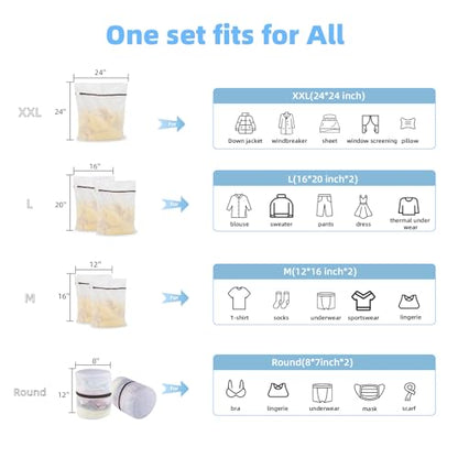 GOGOODA Mesh Laundry Bags for Delicates Durable Protective Wash Bags Travel Storage Bags for Intimates Lingerie, 7PCS （1XXL,2L,2M,2 Bra Bags） - size: 1XXL,2L,2M,2 Bra Bags