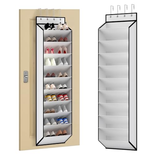 KEEPJOY 10 Tiers White Over Door Shoe Organizer Storage, Hanging Shoe Holder for Door with Large Deep Pockets, Fit 20-30 Pairs Shoe Rack for Sneakers, Boots (White) - color: White-1 Pack of 10