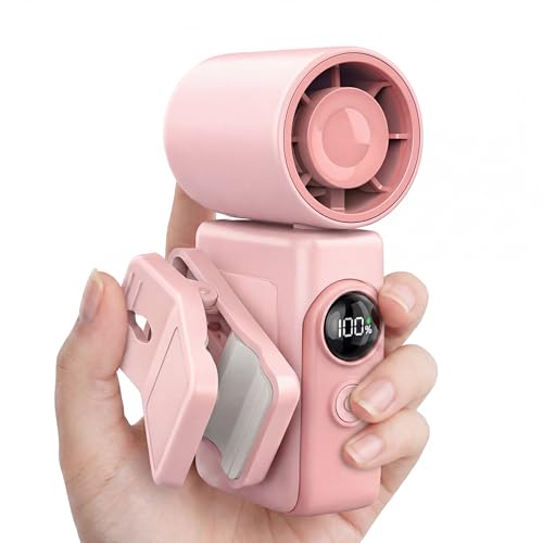AeroVibes Portable Handheld & Clip-On Fan, 4 Speeds,Mini Fan | Handheld/clip on fan for travel, office, outdoor, stroller ,4 Speeds, USB-C, LED Power Display, 0.26lb, for Women Girl Gift - color: pink