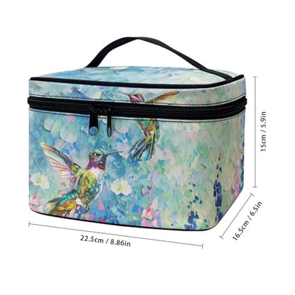 CMakeup Bags for Women Hummingbird Flower Printed Travel Cosmetic Organizer Large Capacity Toiletries Accessories Brush Holder Zipper Case with Top Handle - color: Hummingbird Flower