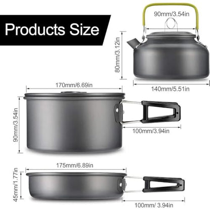 Camping Cookware Set Aluminum Nonstick Portable Outdoor Tableware Kettle Pot Cookset Cooking Pan Bowl for Hiking BBQ Picnic - color: Black