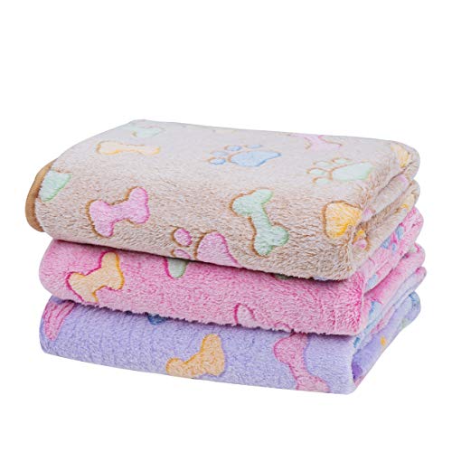 Dono 1 Pack 3 Dog Blankets, Soft Fluffy Fleece Pet Blanket Warm Sleep Mat Paw Print Design Puppy Kitten Throw Blanket Doggy Mat, Blanket for Dogs - color: Brown/Pink/Purple, size: Large(41*31")