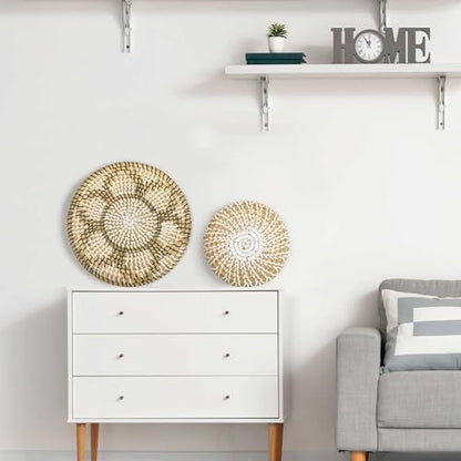 Xuhal 15 Pcs Boho Wall Basket Decor Handcrafted Seagrass Woven Wall Basket Rustic Round Woven Hanging Art for Home Farmhouse Kitchen Table Living Room(Classic Style) - style: Classic