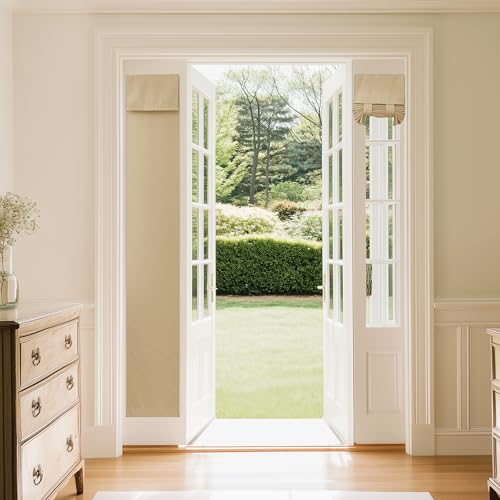 NICETOWN Door Window Curtains, Blackout French Front Door Curtains Privacy for Glass Thermal Insulated Tie Up Shades Window Covering, Biscotti Beige, 1 Panel, W12 x72L Inch - color: Biscotti Beige, size: 12"W x 72"L (Pack of 1)