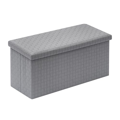 B FSOBEIIALEO Folding Storage Ottoman, Faux Leather Footrest Seat Long Bench Storage Box Chest, Grey 30"x15"x15" - color: Grey, size: Large