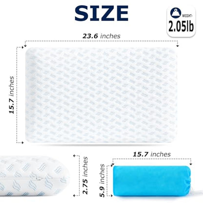 Ultra Thin Pillow 2.75" cooling Memory Foam Pillows for Stomach Sleeping, Gel Infused Slim Pillows for Side Back Stomach Sleepers, Travel Pillow, Bed Pillow Neck support, Washable Cover Standard Size