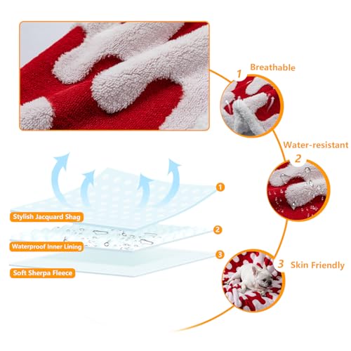 Waterproof 85x85in Pet Blanket Red Stylish Jacquard Sharpa Fleece Dog Blankets for King Size Bed Couch Sofa Covers Furniture Protection Washable Reversible Covers (Red Wave,XXL) - color: Red Wave, size: XXL-216*216cm(85*85in)