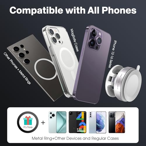 Jikasho Vacuum Magnetic Car Phone Holder for Magsafe, Hands-Free 360° Adjustable Suction Cup Phone Mount for Car/Gym/Mirror/Smooth Surface, Compatible with iPhone & Android (White) - color: White