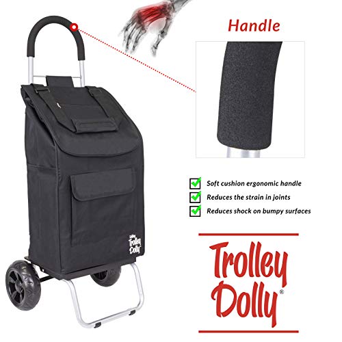 dbest products Trolley Dolly Black Foldable Shopping cart for Groceries with Wheels and Removable Bag and Rolling Personal Handtruck Standard - color: Black, style: Cart