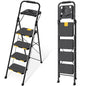 KINGRACK 4 Step Ladder with Tool Platform, Folding Step Stool with Wide Pedal, Safety Locking, Sturdy Steel Ladder Portable Safety Ladder for Painting Home Outdoor Garage - size: 4-Step with Tool Platform