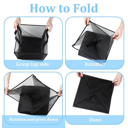 6 Pack Mesh Pop Up Laundry Hamper, 13 Inch Laundry Basket Collapsible with Handles, Portable Square Foldable Laundry Basket for Washing, Toy Storage, College Dorm, Travel Organizer (Black)