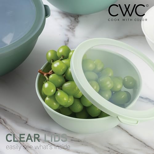 COOK WITH COLOR Mixing Bowls with TPR Lids - 12 Piece Plastic Nesting Bowls Set includes 6 Prep Bowls and 6 Lids - Microwave Safe (Sage) - color: Sage TPR Lids