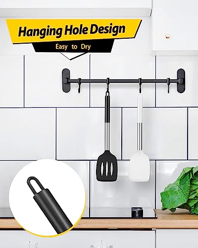 Pack of 2 Silicone Solid Turner, Non Stick Slotted Kitchen Spatulas, High Heat Resistant BPA Free Cooking Utensils, Ideal Cookware for Fish, Eggs, Pancakes(Black-White) - color: Black-White