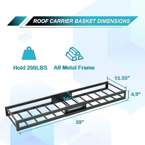TOOENJOY 59" x 15.5" x 5" Skinny Roof Cargo Carrier Basket, Heavy Duty Roof Rack Luggage Holder for Car SUV and Pickup, 200 LBS Capacity - size: L59 x W15.5 Inch without Hitch