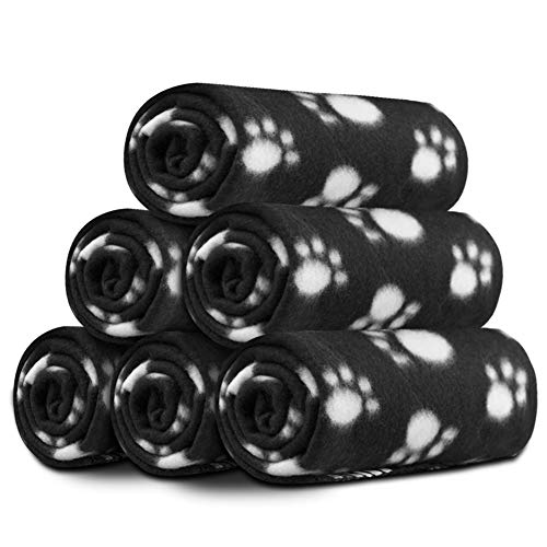 Comsmart Dog Blankets for Small Dogs, 6 Pack Puppy Blanket Cute Paw Print Pet Blanket for Dog, Puppy, Cat, Kitten, 39x31 inches, Black - color: Black, size: 6 Pack of 39x31 Inches