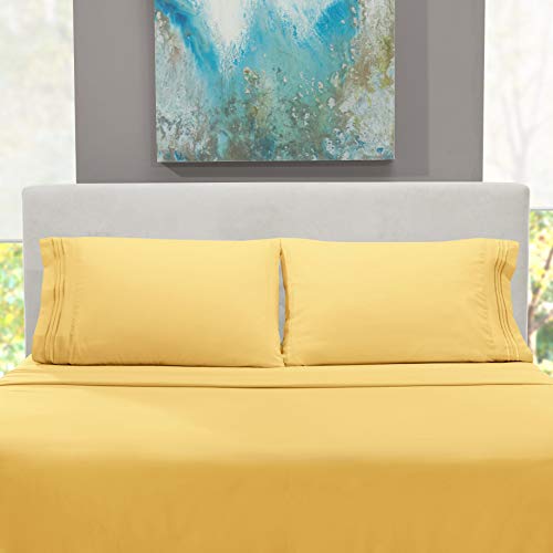 Hearth & Harbor Twin Size Sheets - 3 Piece Bed Sheet Set, Hotel Luxury Double Brushed Bed Sheets - Extra Soft Bedding Sheets & Pillowcases, Twin, Mellow Yellow - color: Mellow Yellow, size: Twin