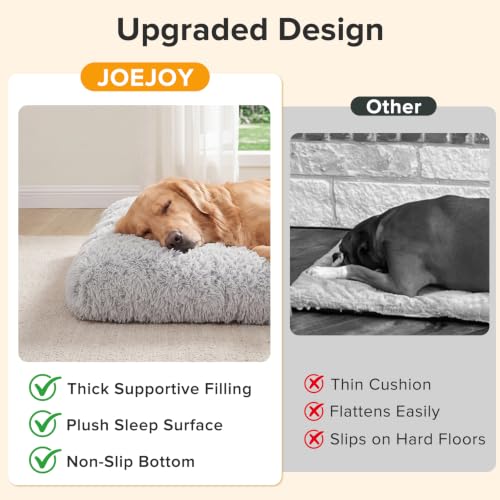 JOEJOY Dog Bed Crate Pad, Deluxe Plush Washable Dog Beds Fulffy Soft Kennel Pad Anti-Slip Pet Sleeping Mat for Medium Small Dogs, 29" x 21", Grey - color: Grey, size: M(29"x21"x3")