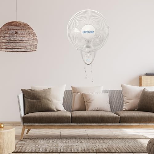 Hurricane 16" Supreme Oscillating Wall Mount Fan w/ 3 Quiet Speeds, White - Corded Electric Air Cooling Unit w/ Easy Pull Cord Controls for Homes, Greenhouses, Garages, Workshops & Gyms - style: 16" Supreme