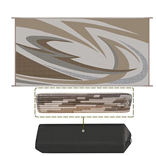 EEZ RV Products 9'x12'BRW Heavy Duty Reversible/Durable Outdoor Patio/RV Mats - Perfect for Camping, Beach (9ft x 12ft Brown) Come with Large Storage Bag & 6 Sets of Stakes and Washer - color: Brown, size: 9' x 12' (Rectangular)