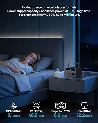 DARAN 1000W Portable Power Station, 576Wh Backup Battery & Solar Generator w/ 4 AC Outlets (Surge 2000W), 100W USB-C, LiFePO4 for Camping, Road Trips, RV & Emergency - color: Fog black