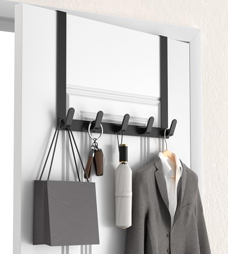KitchLife Long Over The Door Hooks Hanger with 15.75" Extended Arms, Fits 1 3/8" Doors, L40U - Bathroom Accessories and Towel Rack Organization - 1 Pack, Matte Black - color: Matte Black, size: Fits 1-3/8" Doors with 15.75" Arms-1 Pack