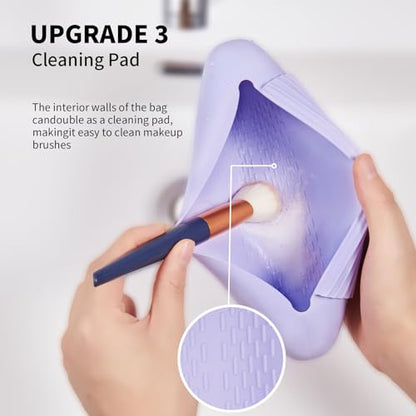 AGIKET Silicone Makeup Brush Holder Travel Cosmetic Bag：Soft Portable Cosmetic Face Brushes Holder with Upgrade Anti-Fall Out Magnetic Closure, Large Travel Makeup Brush Case - Lavender - color: Lavender, style: Brush Holder