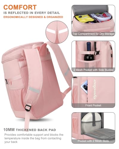 Capolo 36/45 Cans Cooler Backpack Insulated Waterproof for Women Men Lunch Backpack Coolers Leak Proof Soft Cooler Bags - color: Pink, size: 36 Cans