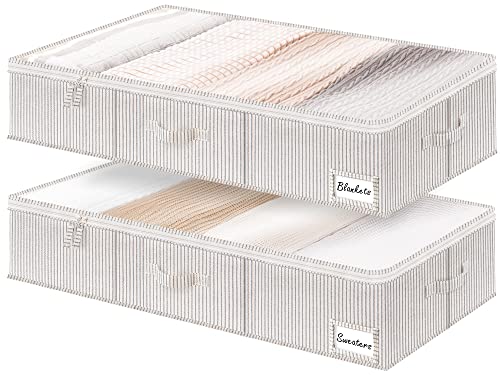 StorageWorks Extra Large Under Bed Storage Containers with Handles and Label Holder, 2 Pack Ultra-thick Fabric Underbed Bins, Closet Organizer for Clothes, Blankets, Sweater - color: Gray and White Stripes, size: ‎38.5"L x 17.75"W x 6.75"H