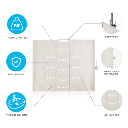 BRIAN & DANY Makeup Mat for Sink, Bathroom Sink Cover for Counter Space, Foldable Silicone Sink Mat Organizer Countertop RV Space Saver, Beige, 19.3" x 15.5" - color: Beige