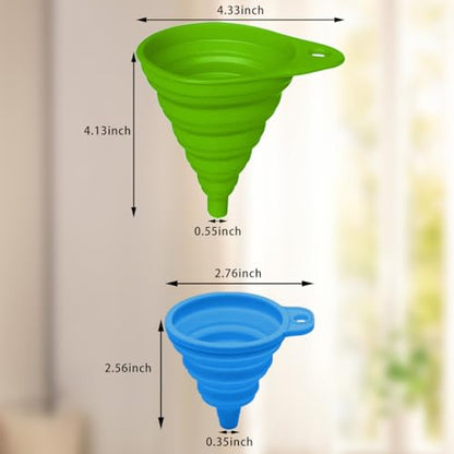 Kitchen Funnel Set 2 Pack, Small and Large, Kitchen Gadgets Accessories Foldable Silicone Collapsible Funnels for Filling Water Bottle Liquid Transfer Food Grade(Green,Blue) - color: Green+Grey