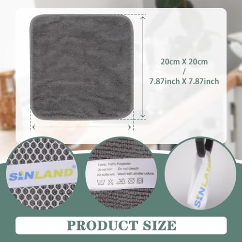 SINLAND Microfiber Dish Cloth for Washing Dishes Dish Washing Rags Best Kitchen Washcloth Cleaning Cloths Wash Cloths with Poly Scour Side 7.87Inchx7.87Inch 10 Pack Grey - color: Grey, size: 7.87inchx7.87inch 10pack