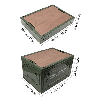 Foldable storage box, plastic campsite with wooden lids, storage tank with 50 lane and casters 50L, for camping, car trunk (OD Green) - color: OD Green