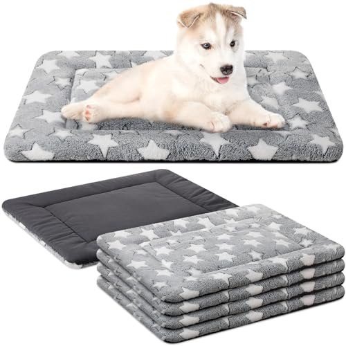 VitalCozy 4 Pcs Dog Crate Pads, Ultra Soft Warm Washable Anti-Slip Kennel Bed Mat for Pets, Reversible, Replaceable, Cage Liner for Small Medium Large Dogs and Cats (18 x 24 x 1.6 Inch,Star,Gray) - color: Gray, size: Rectangular 18 x 24 x 1.6 Inch
