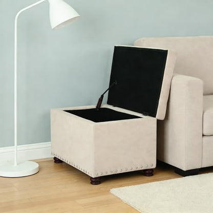 Joveco Storage Ottoman, 24" Fabric Rectangle Tufted Bench Foot Rest Stool for Living Room Bedroom, Beige - color: Beige