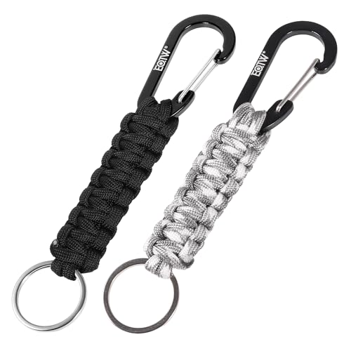 EOTW Paracord Keychain for Men Women Paracord Carabiner Backpack Keychain with Aluminum Clip for Camping Hiking Outdoor Gear - color: Black+gray White Camouflage