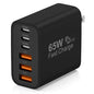 65W USB C Charger Block,6-Port Multi Device Fast Charger PD QC Wall Adapter | GaN technology saves space and reduces heat,ideal for home,office,travel,wide compatibility for iphone and USBC devices（Black - color: Black